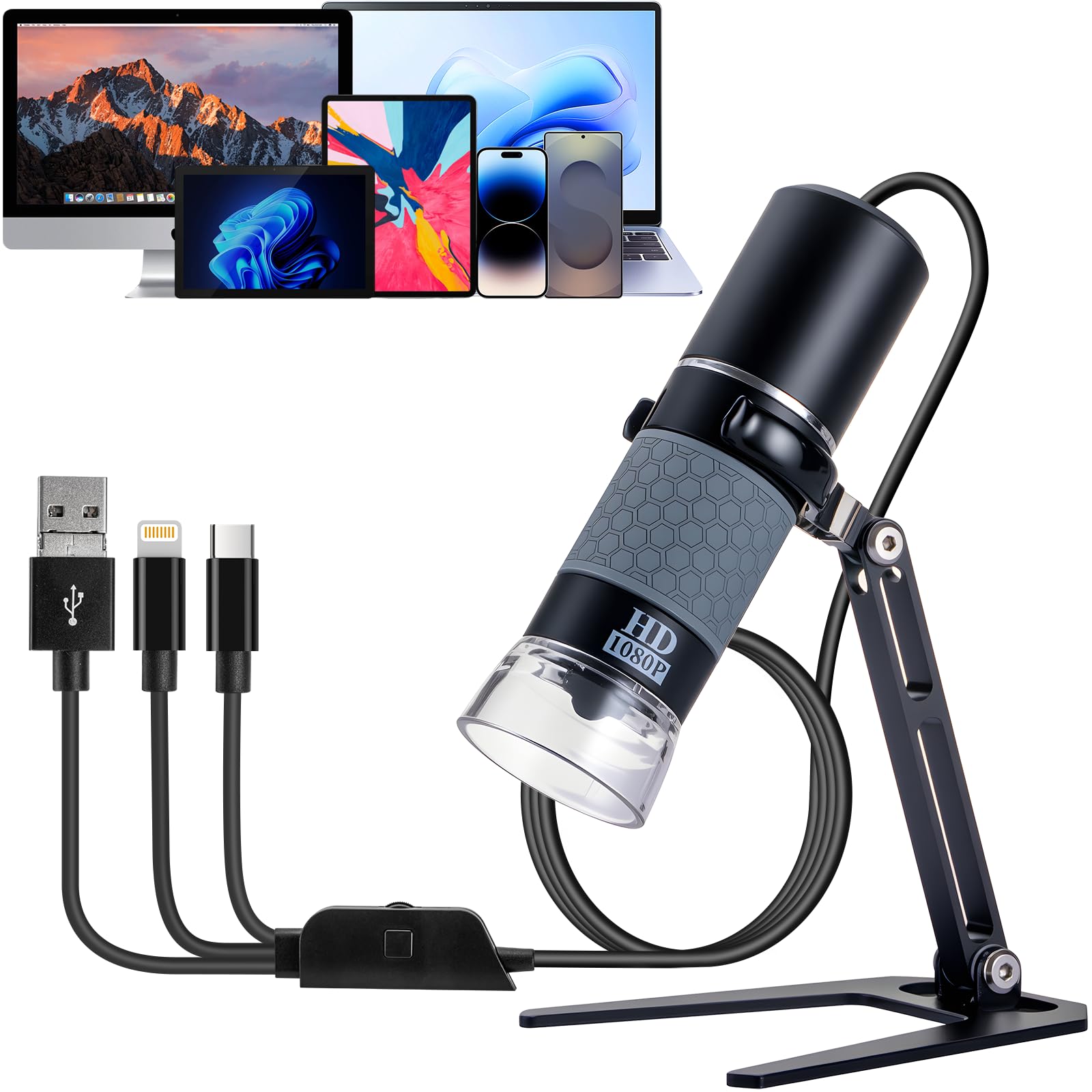 Jiusion 1080P 50-1000x USB Digital Microscope Stand for iPhone Android PC | 1920