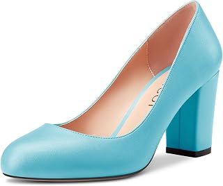 Women Pumps Round Toe Slip-on Chunky Block Mid High Heel Dress Shoes Pumps Matte Office 3 Inch