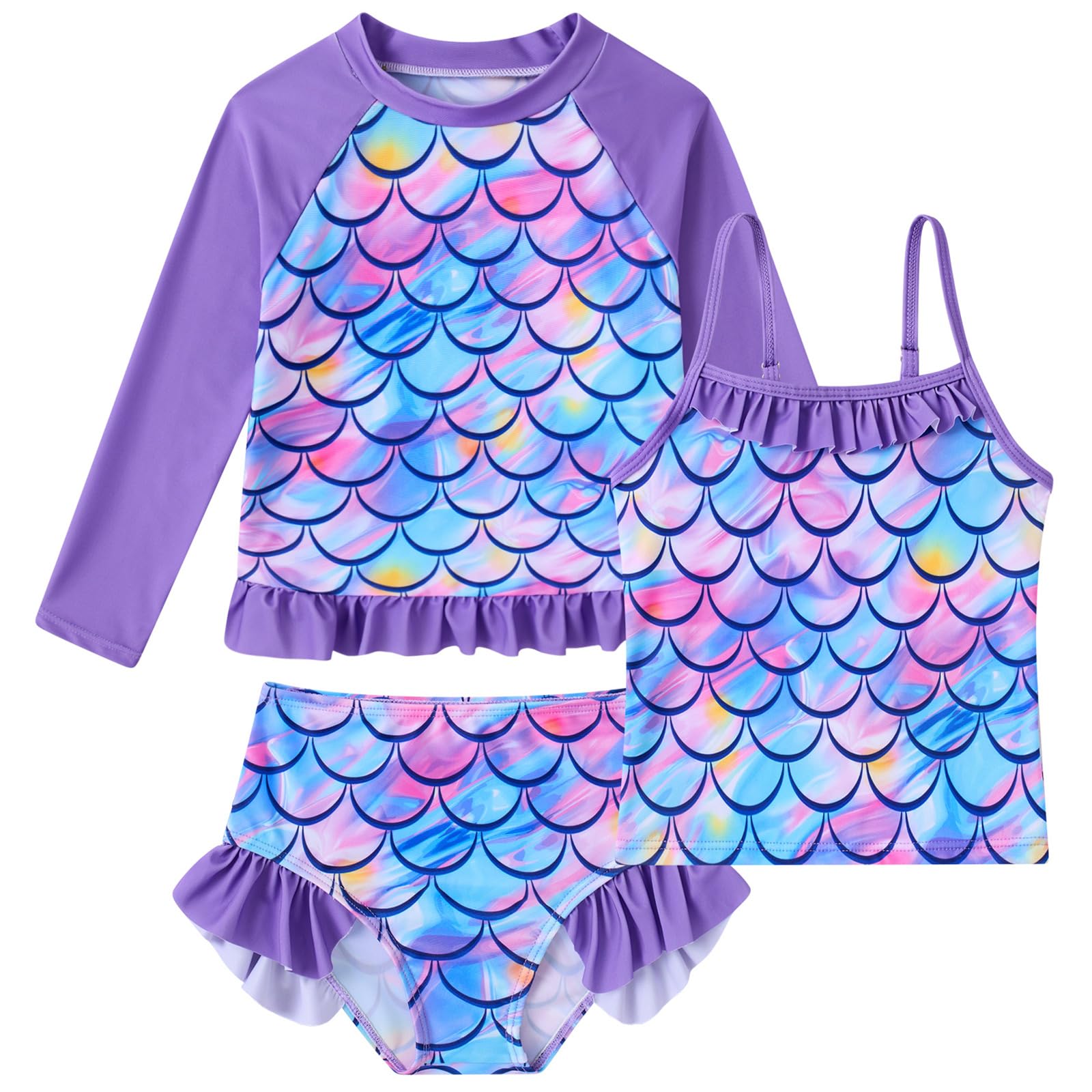 BFUSTYLE Girls Swimsuit 3 Pieces Rash Guard Kids Bathing Suit 3-8 Years