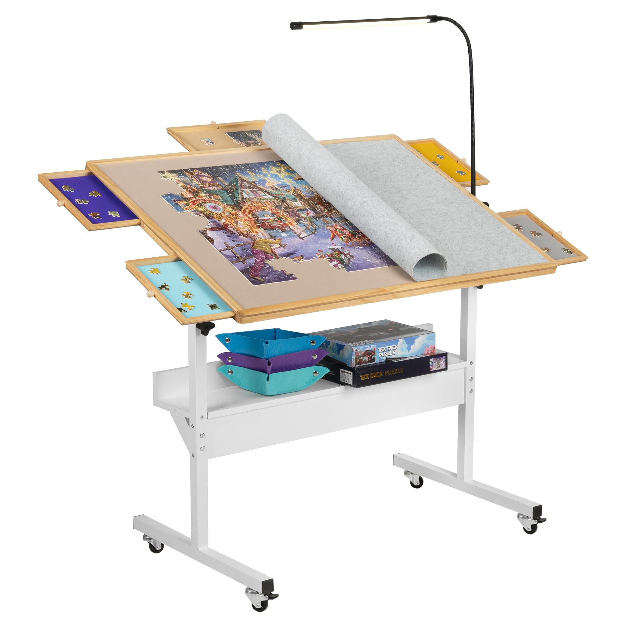 Tektalk Jigsaw Puzzle Table with LED Light | Angle & Height Adjustment, Wooden P