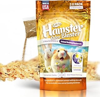Little Hamster Odor Blaster | a New Generation Of Animal Bedding Deodorizer | Unique Formula for Slow Release | Natural Fresh Scent - Lavender & Chamomile | Up to 15 Weeks Supply | 3 x 0.5oz bags
