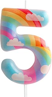 5th Birthday Candles Number 5 Pink Rainbow Birthday Party Cloud Rainbow Theme Lovely Design for Baby Girls Boys Birthday Cake Decoration Graduation