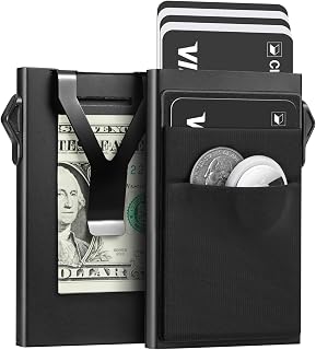 YESIIW Wallet for Mens, Slim Mens Wallet Pop up Credit Card Holder, Minimalist Wallet for Men RFID Blocking, Card Wallet with Coin Pocket Metal Card Case, Gift for Mens