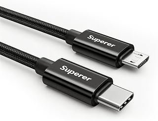 Superer USB C to Micro USB Cable, 3.3FT Black Nylon Braided Cord | 3A Charging & 480Mbps Data Transfer for Android Phone, Kindle, Speaker, Headphone, Power Bank, PS4/Xbox Controller, Camera