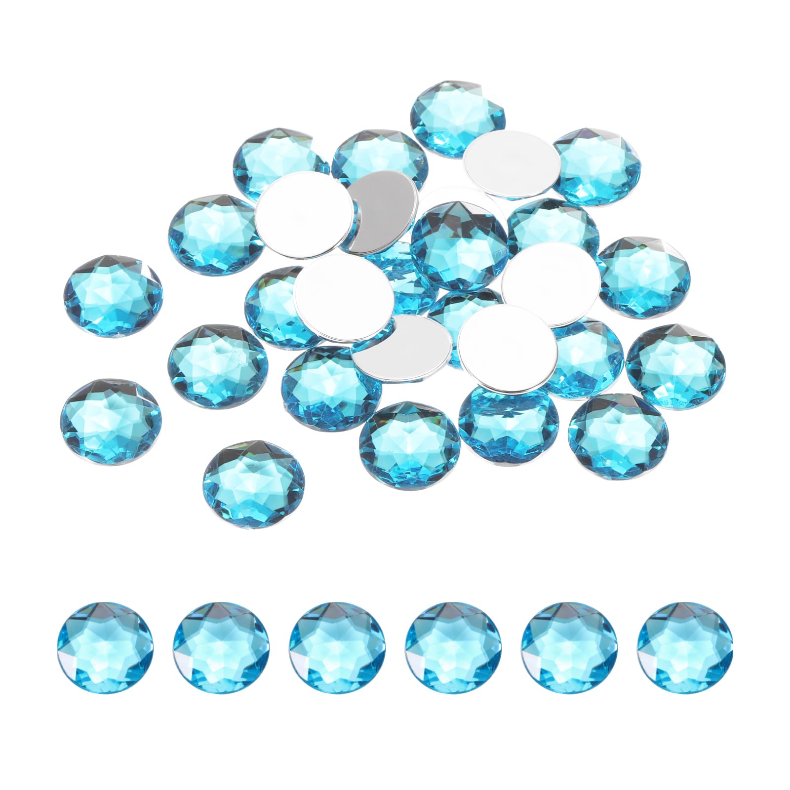 Generic Flat Back Round Acrylic Rhinestones,12mm SS45 Cyan Blue Flatback Crystal