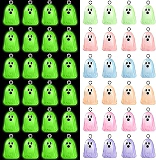 Augshy 64Pcs Halloween Luminous Mini Resin Ghost Charms Jewelry Making | Premium Luminous Resin, Mini Glow in The Dark Ghosts Pendant, DIY Bracelet Necklace Earrings Jewelry Making Decorations