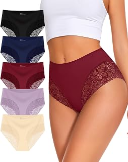 Womens Cotton Knickers Multipack Underwear Lace Trim Mid Rise Briefs 5 Pack