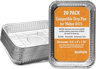 NUPICK 20 Pack 6415 Drip Pans Compatible for Weber | Aluminum Pans for Weber Spirit Series, Genesis Series, Q Series Grills, Disposable Aluminum Foil Grease Trays, 8.5" x 6"