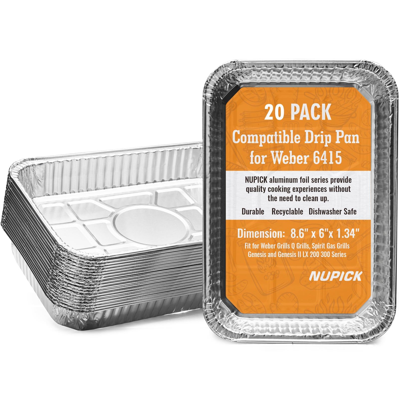 NUPICK 20 Pack 6415 Drip Pans Compatible for Weber | Aluminum Pans for Weber Spi