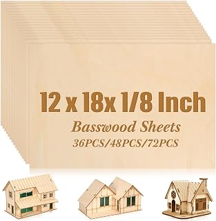 Riakrum 72 Pack Unfinished Basswood Sheets, 12 x 18 x 1/8 Inch for DIY | Unfinished Basswood Carving Blocks for Whittling, Shaping, Painting and DIY Woodcraft; Size and Pack Quantity Vary by Option