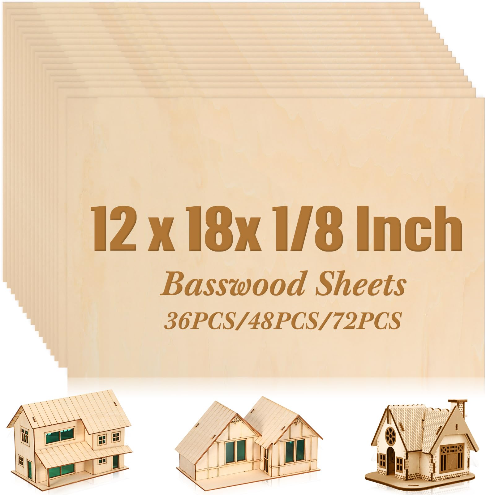 Riakrum 72 Pack Unfinished Basswood Sheets, 12 x 18 x 1/8 Inch for DIY | Unfinis