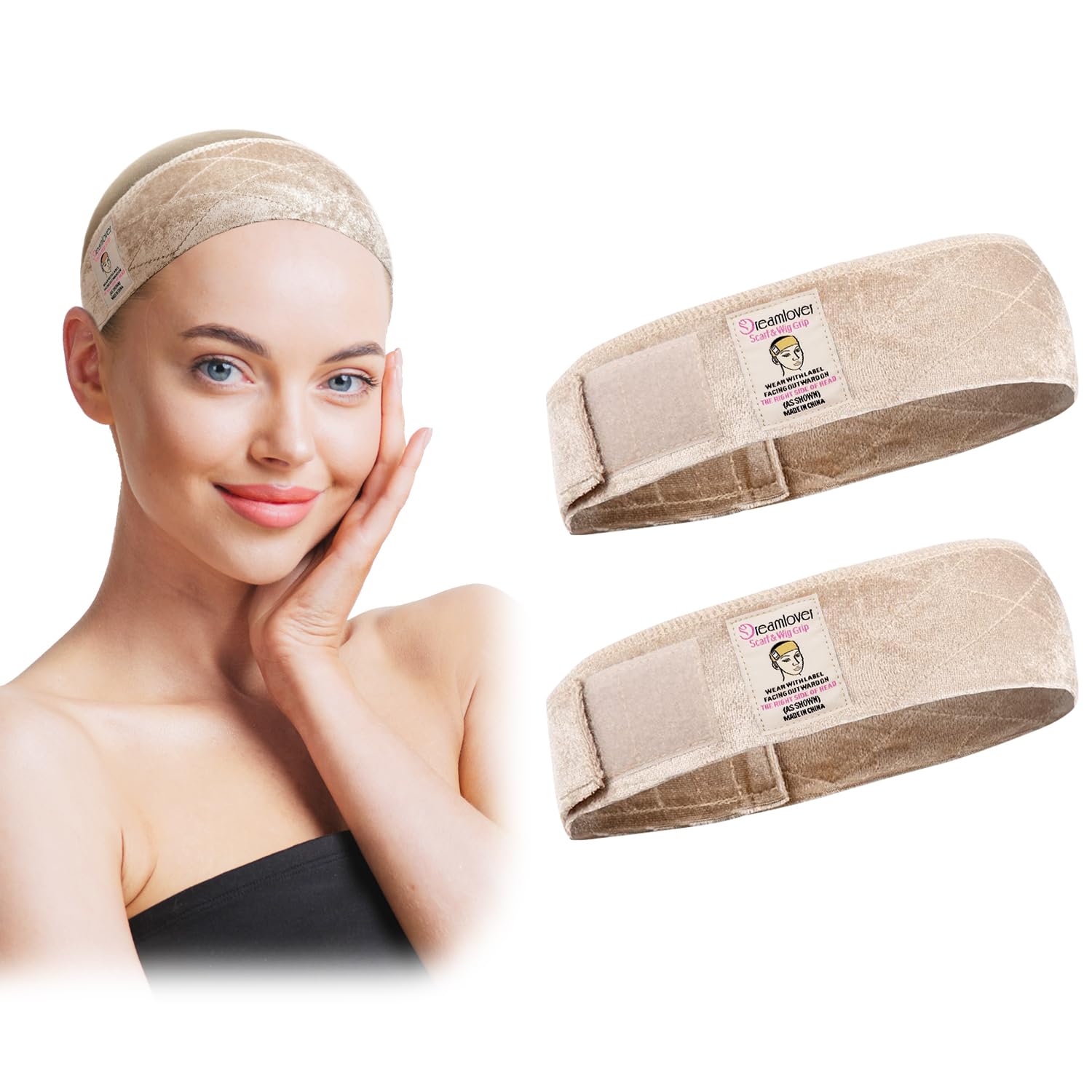 Dreamlover Wig Grip Band, Non-Slip 2 PCS Adjustable Headband for Wigs, Nude | No
