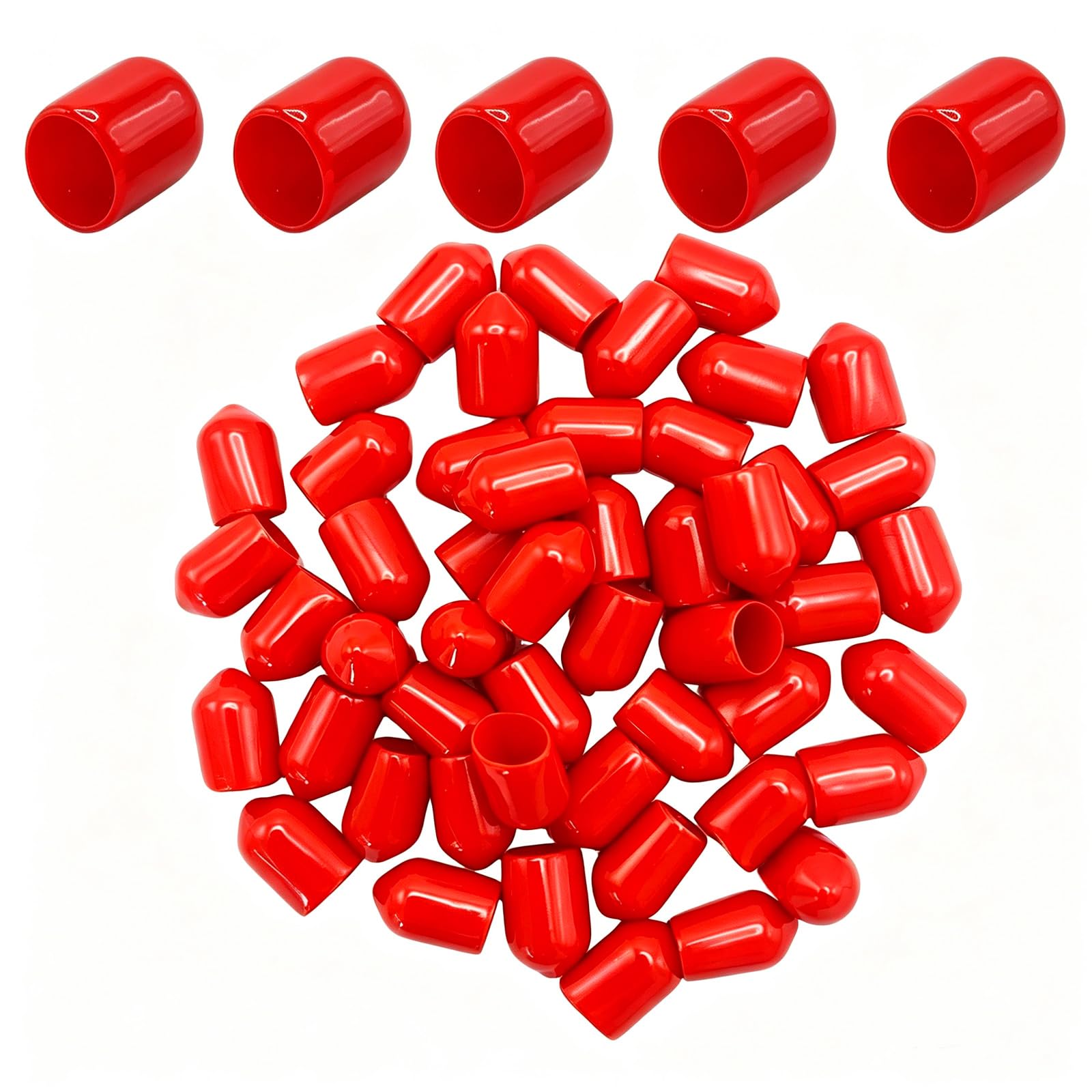 50Pcs Rubber End Caps ID 7mm (9/32 inch) Red Flexible Protective Caps Soft Elast