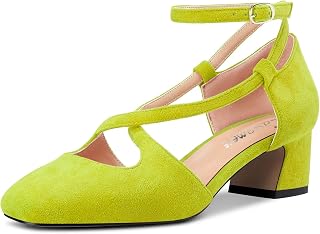Castamere Women Medium Chunky Wide Heel Square Toe Cross Strap Pumps Party Cute Shoes