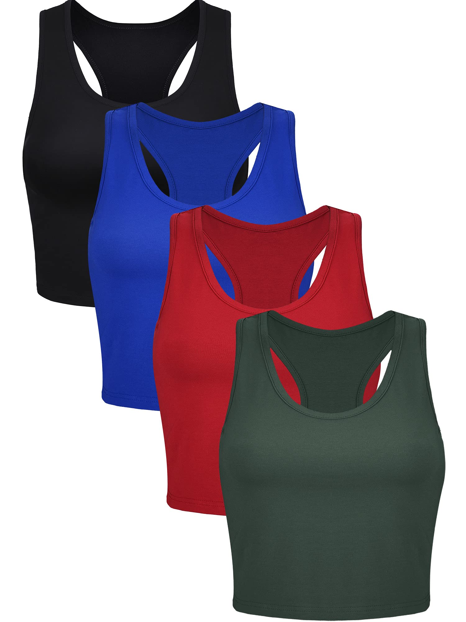 4 Pieces Basic Workout Crop Tank Tops Sleeveless Racerback Sport Tank Top for Wo