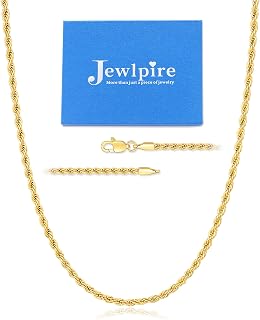 Jewlpire Silver Rope Chain/14k Gold Plated Chain Necklace for Men, 2.5mm 3mm 4mm Chains for Men Women, Stainless Steel Necklace Chains, Mens Necklaces 16 18 20 22 24 26 Inch