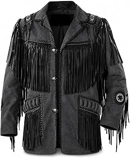 Western Cowboy Leather Fashion Jacket For Mens Fringe & Beaded Native American Coat