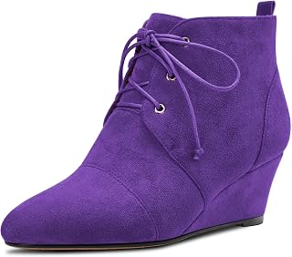 Saekcted Women's Wedge Mid Heel Ankle Boots Lace-up Closed Round Toe Slip-on 5CM Heels Shoes