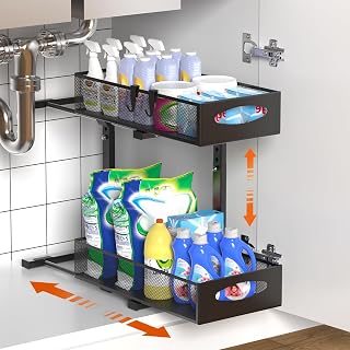 Housolution Pull Out Under Sink Storage Organiser Rack, Black