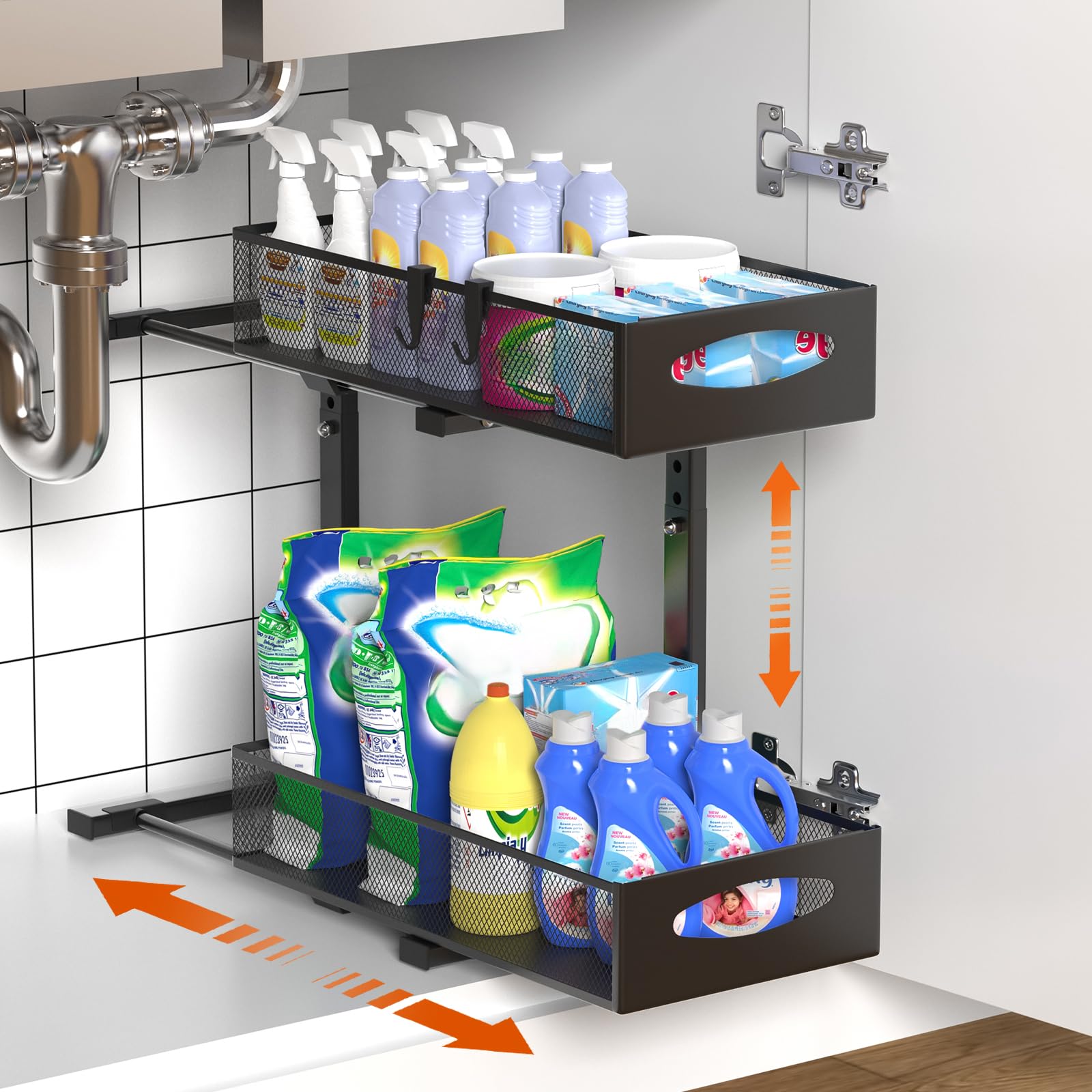 Housolution Pull Out Under Sink Storage Organiser Rack, Black