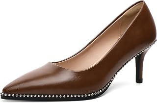 Women's Mid Stiletto Heels Low Kitten Heels Closed Pointey Toe Pumps Slip-on Sliver Beads Pumps Ladies Work Office Dress Shoes 2.5 Inches