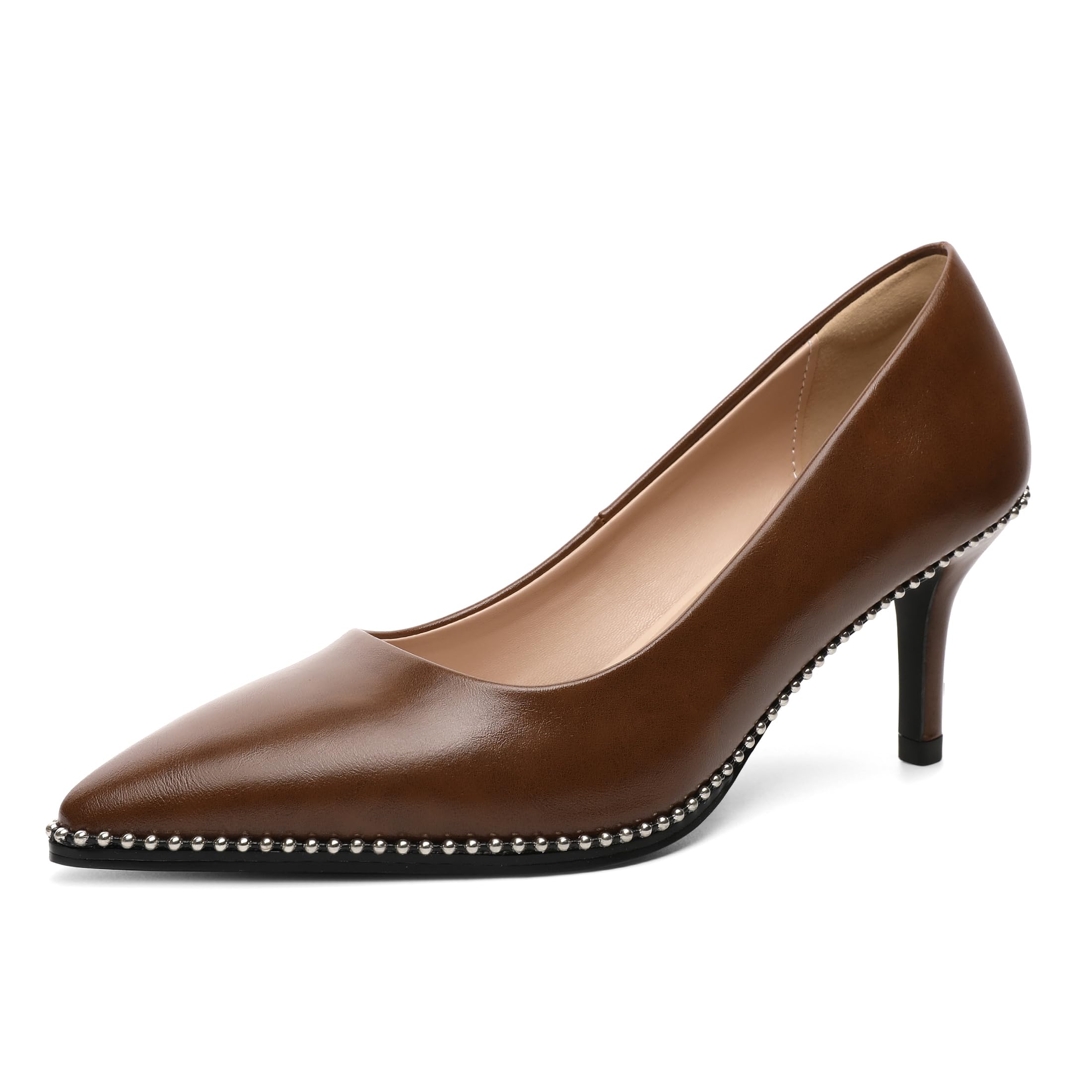 Women's Mid Stiletto Heels Low Kitten Heels Closed Pointey Toe Pumps Slip-on Sli