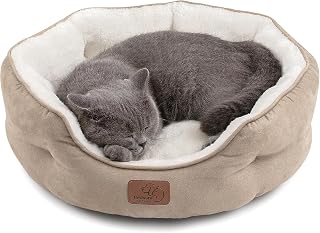 Bedsure Small Dog Bed Washable,Round Cat Beds for Indoor Cats,20in Camel | Soft Plush Pet Bed,Dog Beds for Small Dogs for Puppy and Kittens,Anti-Slip Bottom,Easy to Clean
