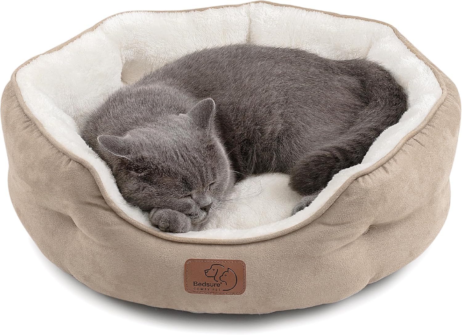 Bedsure Small Dog Bed Washable,Round Cat Beds for Indoor Cats,20in Camel | Soft 
