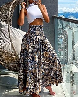Style 10 - Pantaloni da donna in stile bohémien, vintage, con stampa floreale, vita alta, con elastico in vita, gamba larga, vestibilità ampia, casual