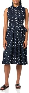 Tommy Hilfiger Women's Sleeveless Collared Button Front Tie Waist Midi Shirt Dress