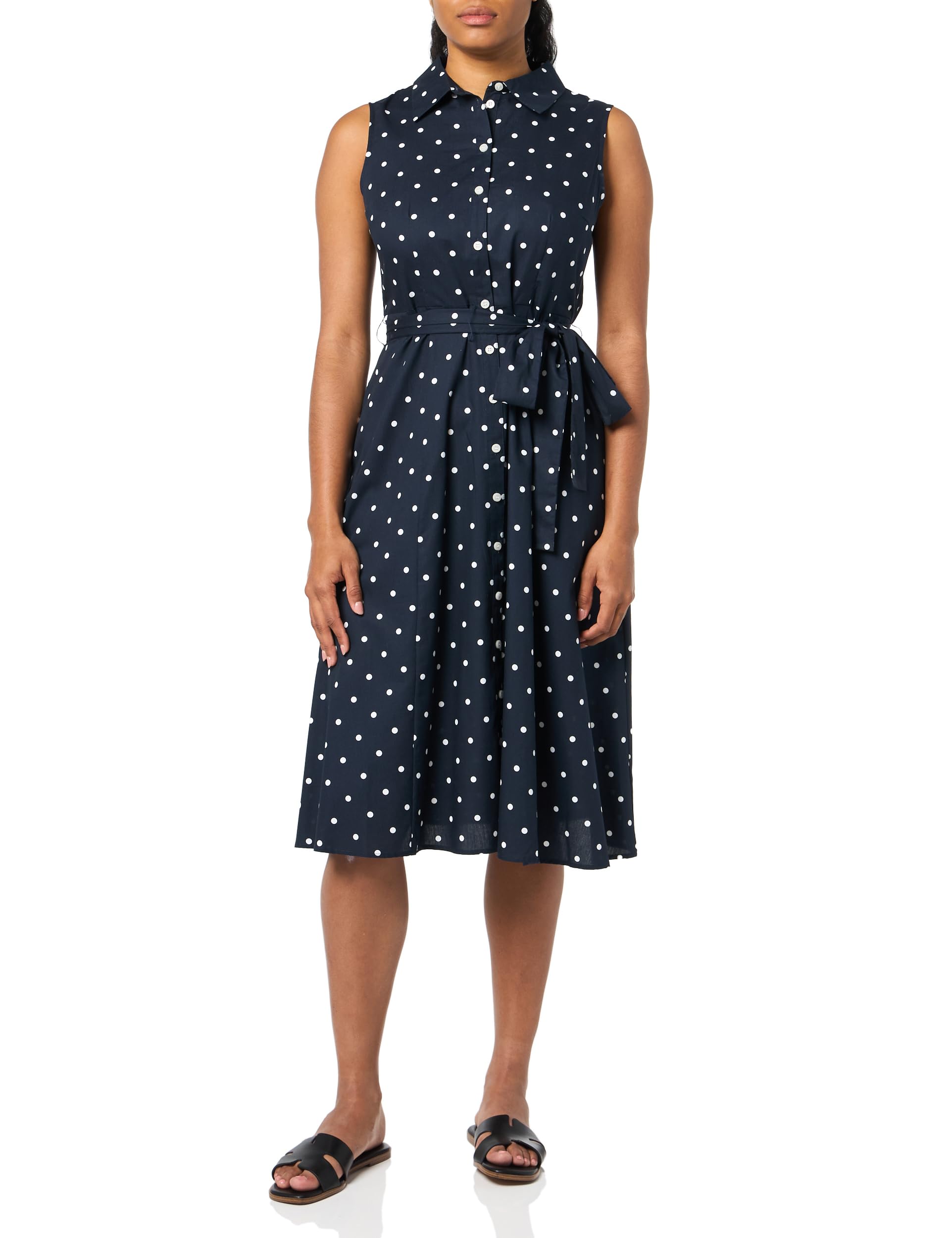 Tommy Hilfiger Women's Sleeveless Collared Button Front Tie Waist Midi Shirt Dre