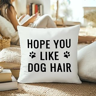 Dog Pillow Case 18x18, Dog Mom Dad Lover Gift Puppy Hair Throw Pillow Case for Home Bedroom Living Room Decor