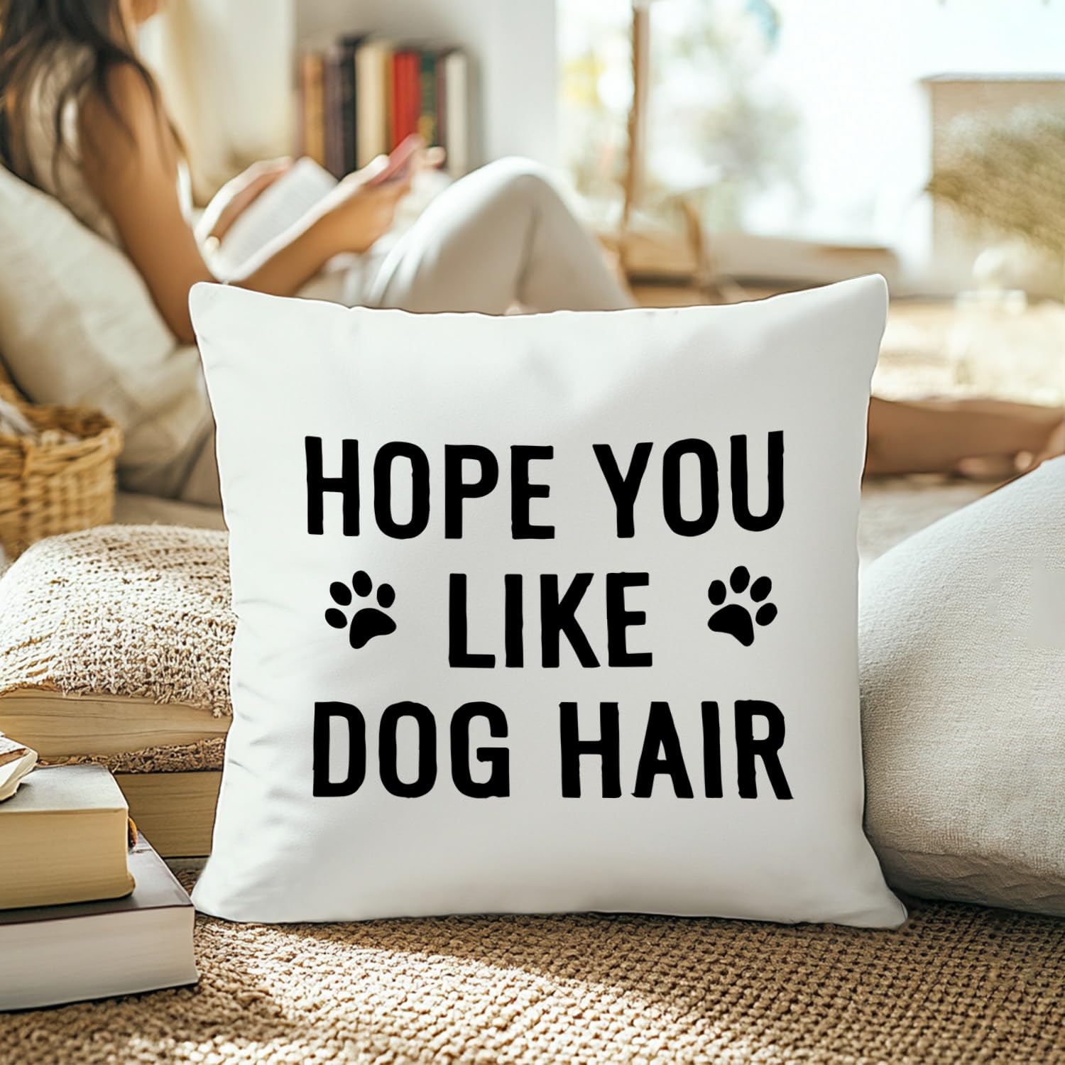 Dog Pillow Case 18x18, Dog Mom Dad Lover Gift Puppy Hair Throw Pillow Case for H
