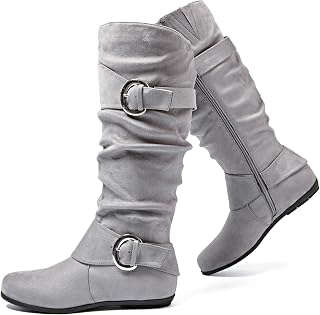 Luoika Botas de media pantorrilla de ancho ancho, tacón plano extra ancho para mujer., Gris 907, 39.5 EU