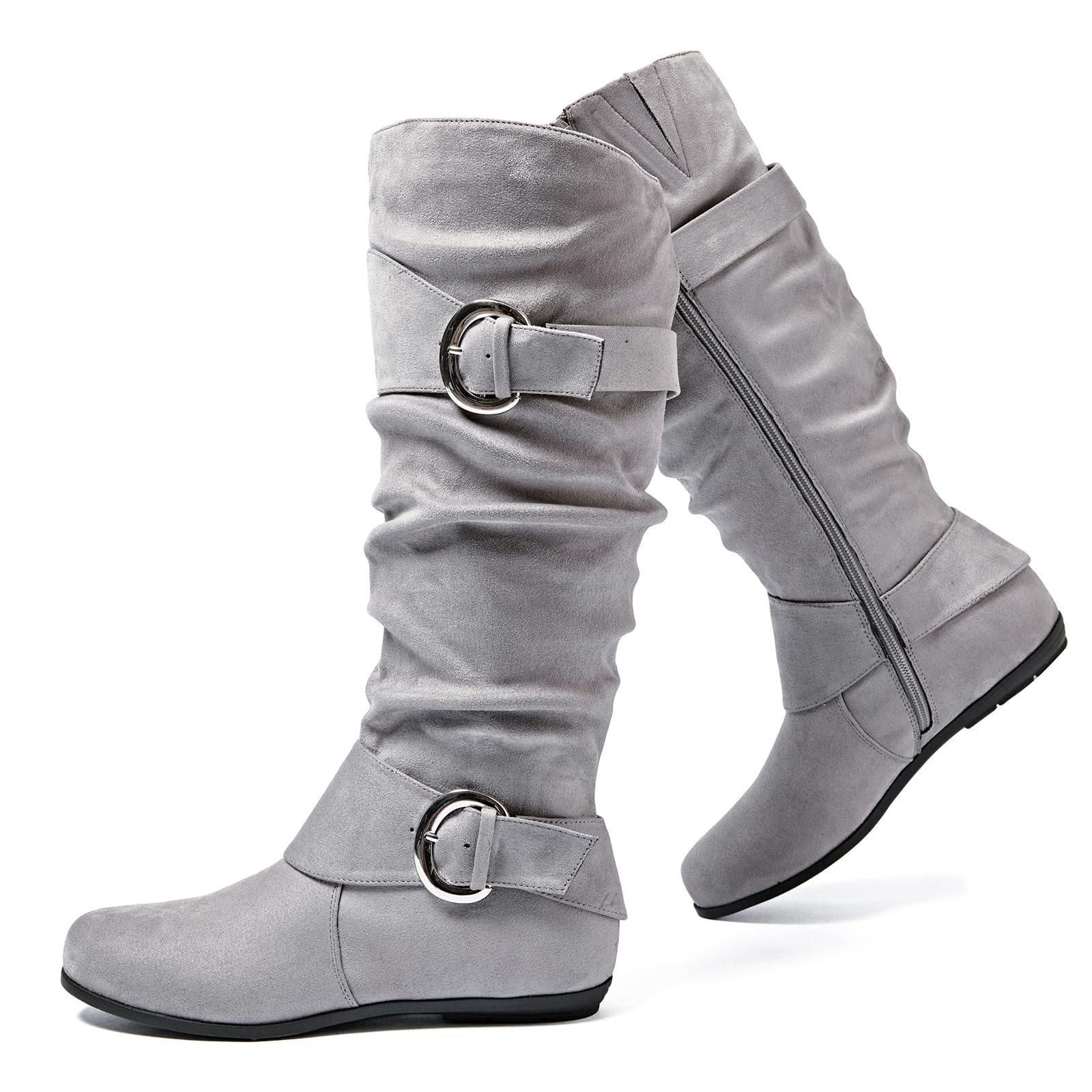 Luoika Botas de media pantorrilla de ancho ancho, tacón plano extra ancho para m