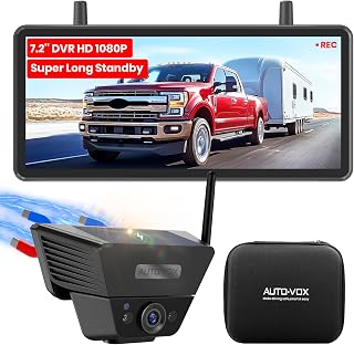 AUTO VOX Wireless Backup Camera Solar Magnetic, 7.2" DVR 1080P Monitor | 2 Split Recording, Dual Antenna Stable Signal, IP69K, 1-Min Install, HD IR Night Vision for Truck,Trailer,RV,Camper