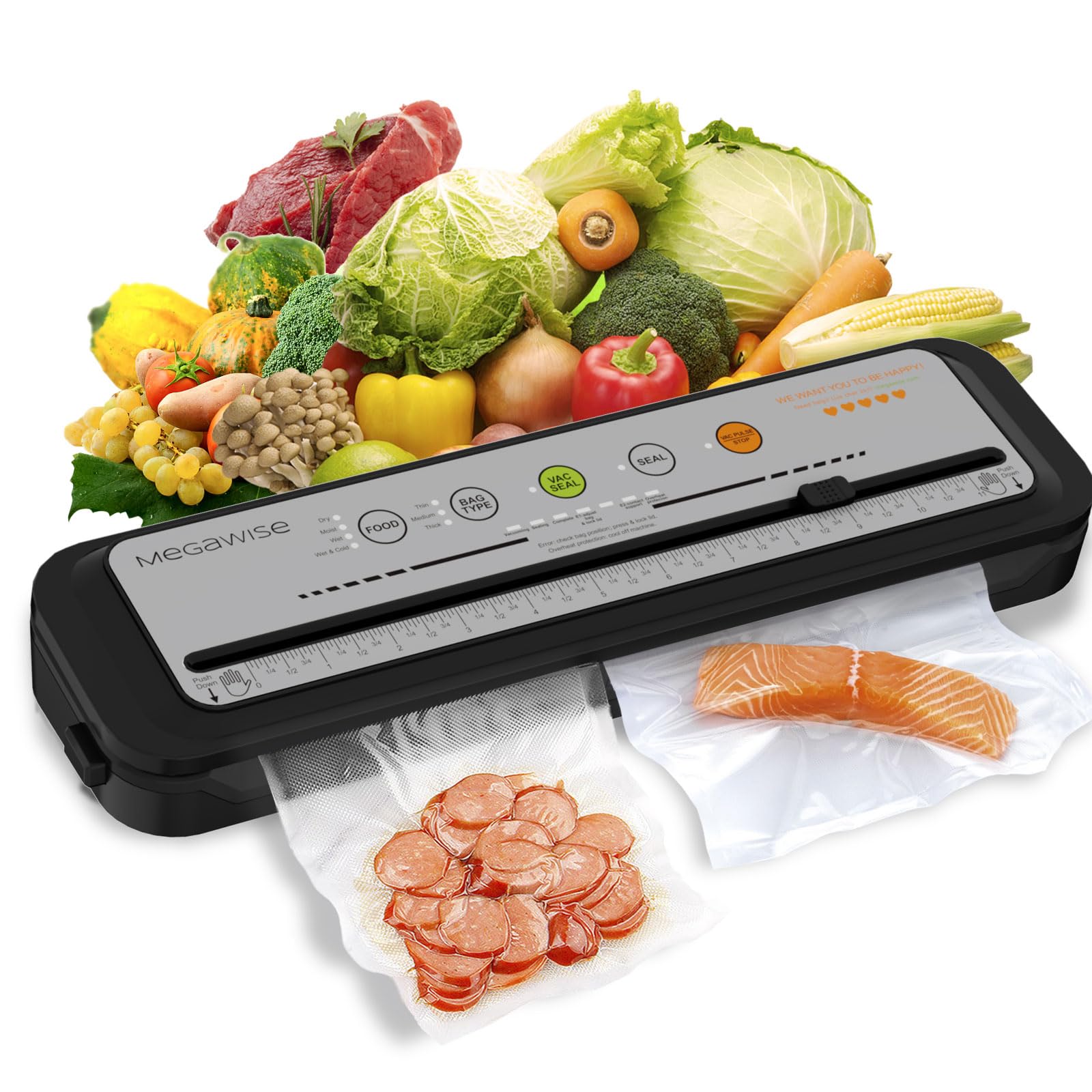 Updated Vacuum Sealer Machine 2025, MEGAWISE Food Sealer w/Starter Kit, Dry & Mo