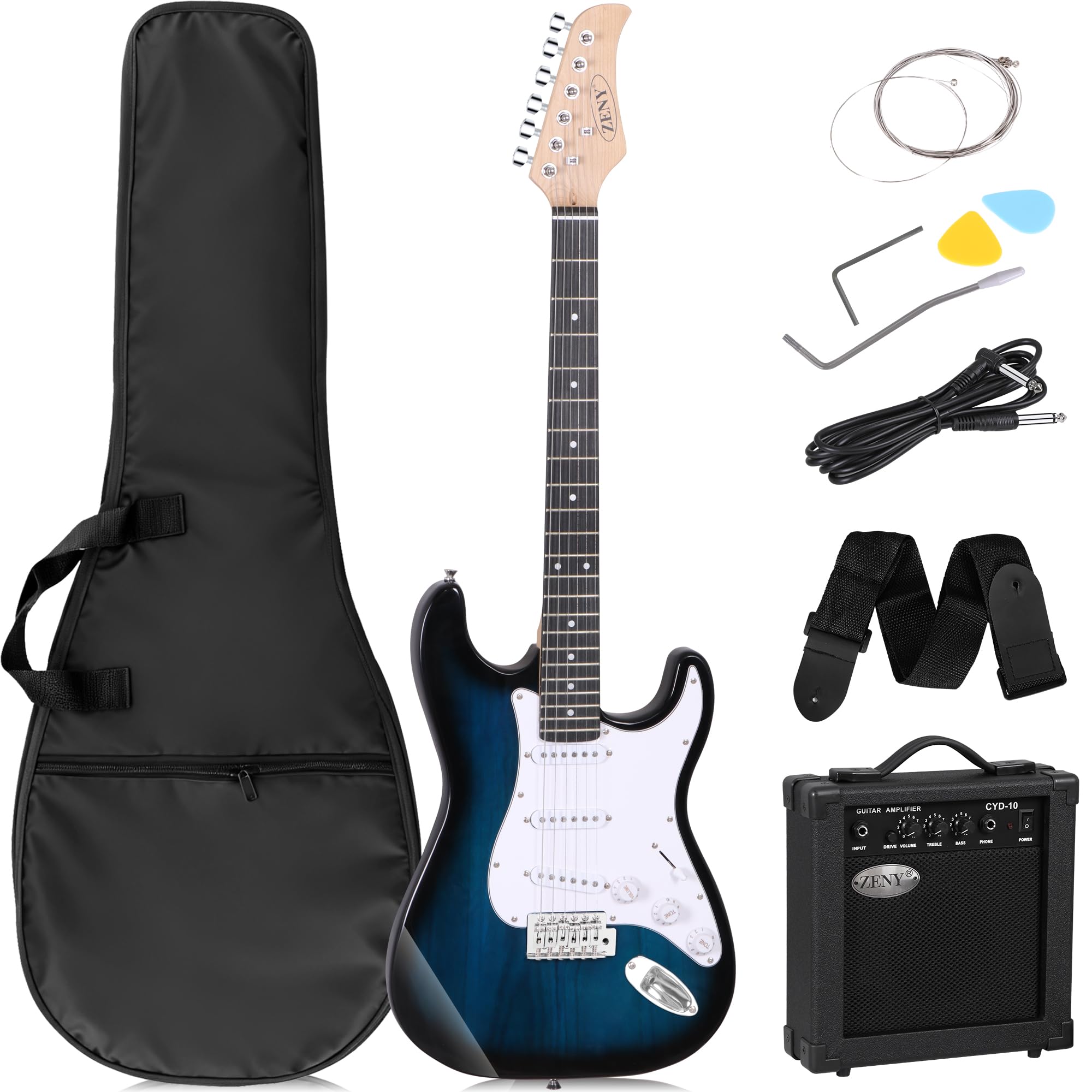 ZENY 39" Full Size Electric Guitar with Amp, Case and Accessories Pack Beginner 