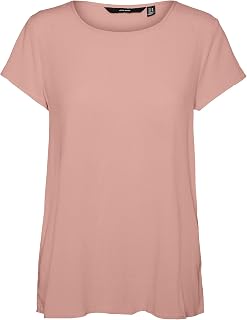 VERO MODA VMBECCA Women's Basic Round Neck Short Sleeve Long Top Solid T-Shirt