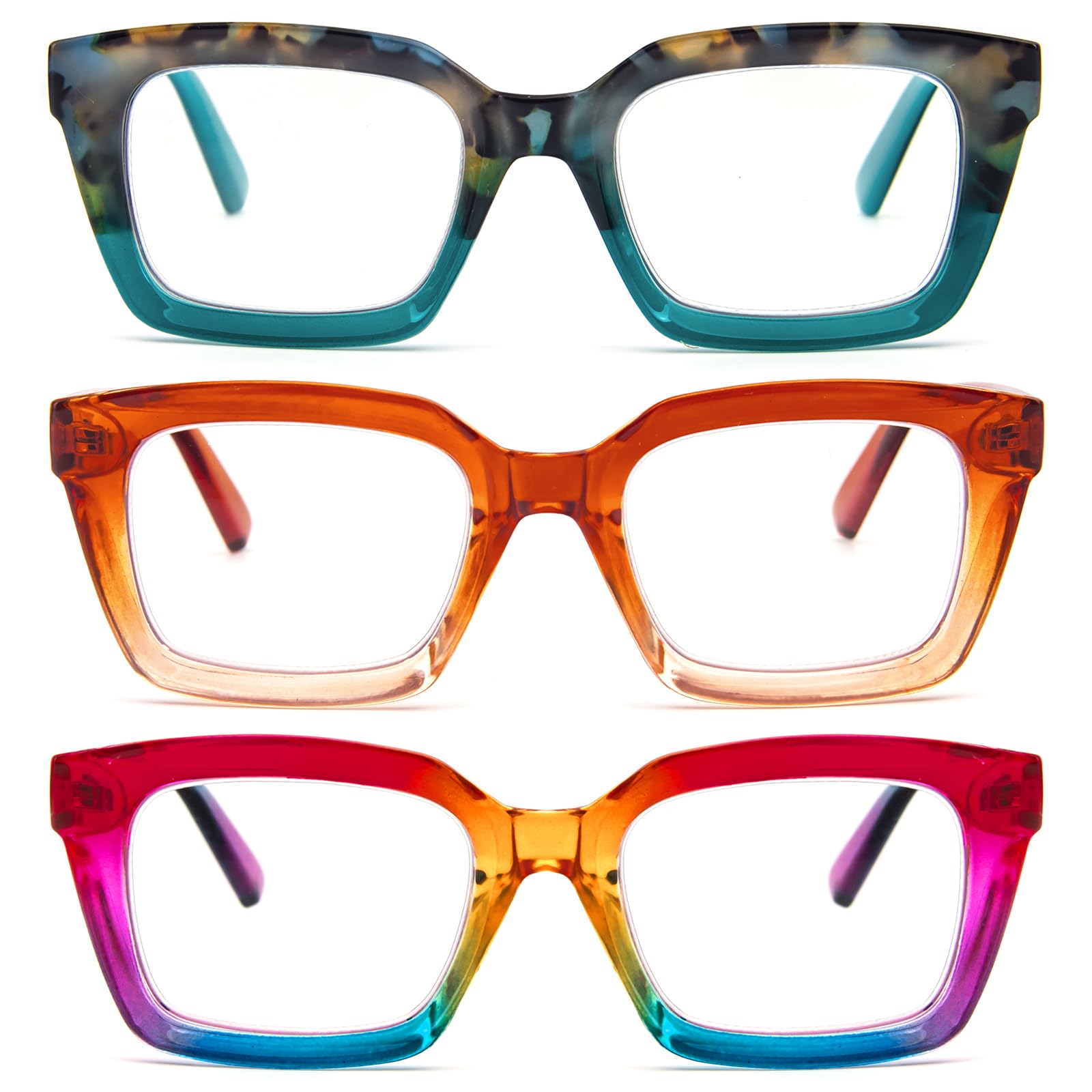 MMOWW 3-Pack Oversized Reading Glasses for Women - Anti Blue Light Glasses with 