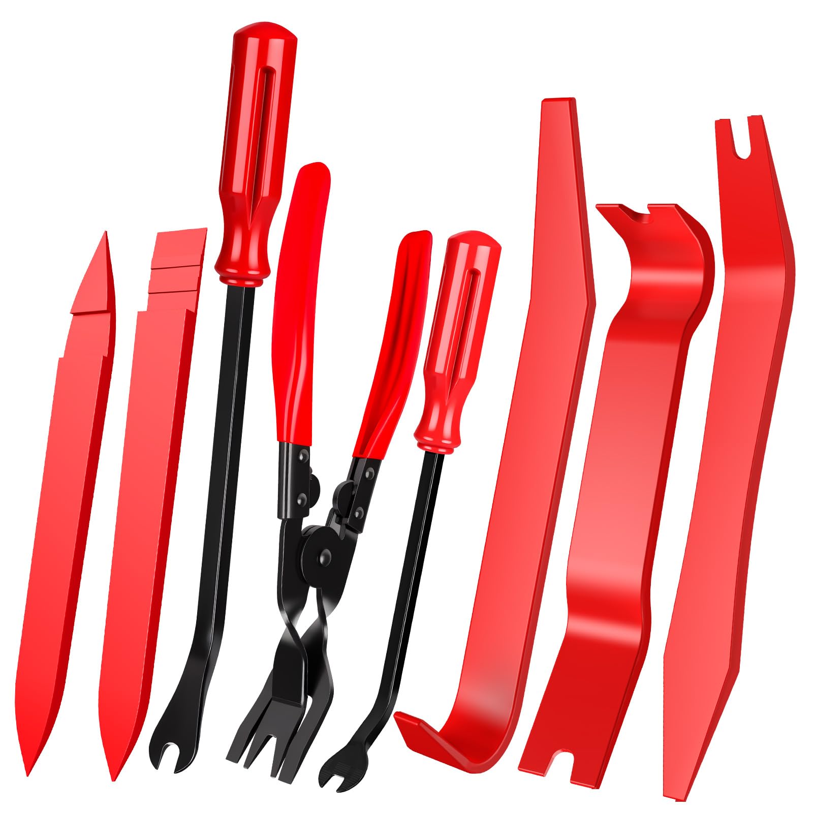 8PCS Auto Trim Removal Tool No Scratch Pry Tool Clip Remover Plier Red | Non-Scr