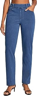Stretchy Straight Leg Jeans for Women Pull On High Waisted Trendy Denim