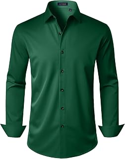 J.VER Men's Dress Shirts Stretch Long Sleeve Formal Shirt Solid Business Casual Button Down Shirts for Wedding Prom