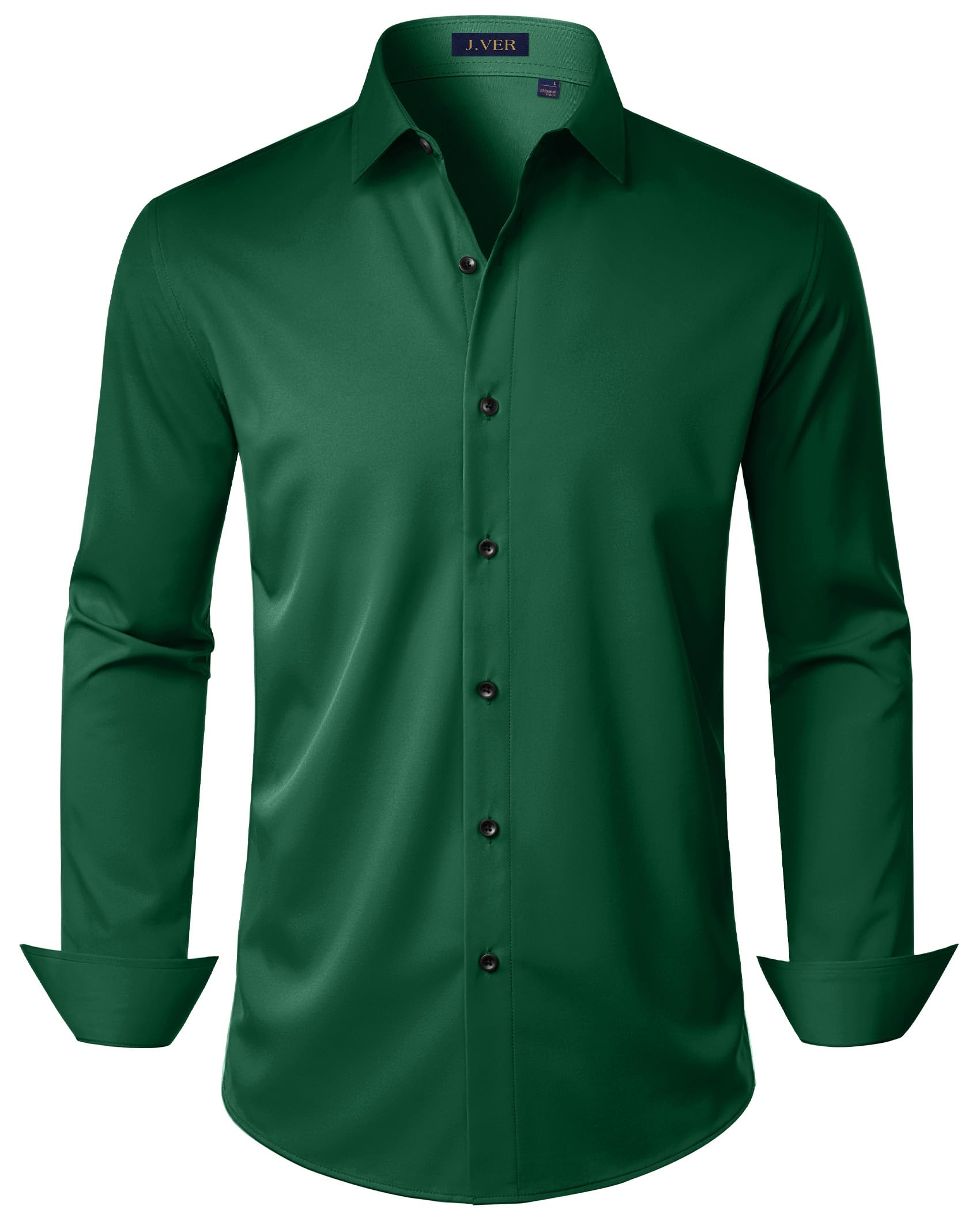 J.VER Men's Dress Shirts Stretch Long Sleeve Formal Shirt Solid Business Casual 