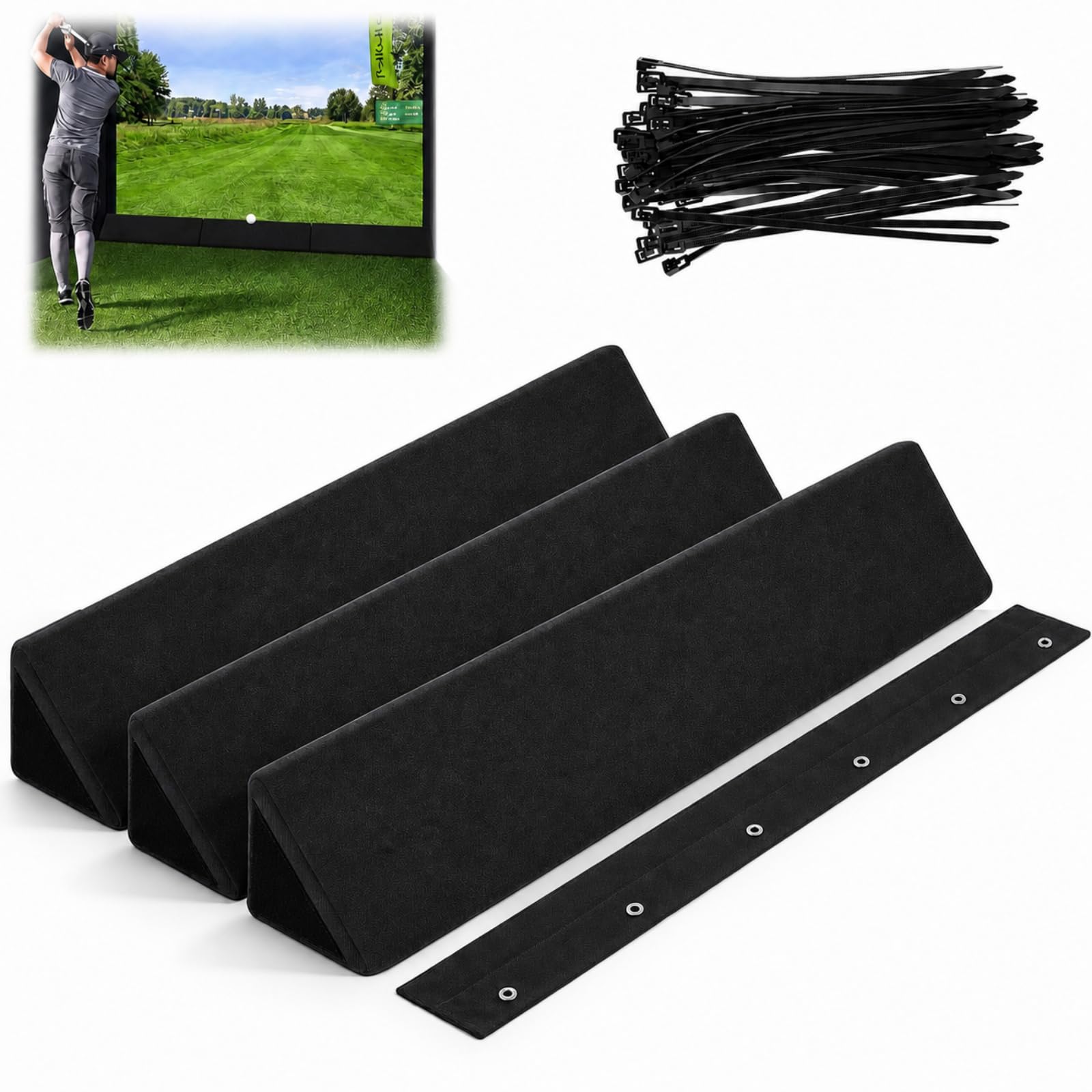 3 Pack 39 Inch Golf Simulator Bumper Triangle Golf Enclosure Padding | Triangle 