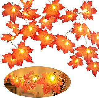 Fall Maple Leaf Orange Fairy Lights, Autumn Garland with Lights, 3M 20LED Fall Maple Leaves String Light, Battery Operated (Not Include) Autumn Leaf String Lights for Thanksgiving Home Decoration