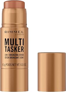 Rimmel Multi Tasker Bronzing Contour Stick Stick 002 Medium | Creamy vegan bronzer creates a sculpted sun-kissed glow; light-reflective pigments & vitamins C/E boost radiance.