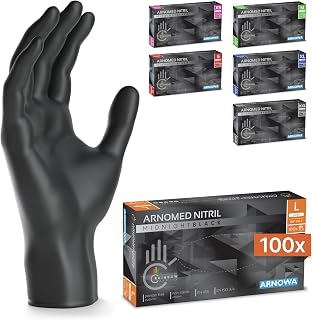 100x ARNOMED Nitrile Gloves Size L Black, Disposable Gloves for Surgery & Laboratory, Nitrile Gloves Powder Free and Latex-Free Nitrile Mitts in XS, S, M, L, XL, XXL