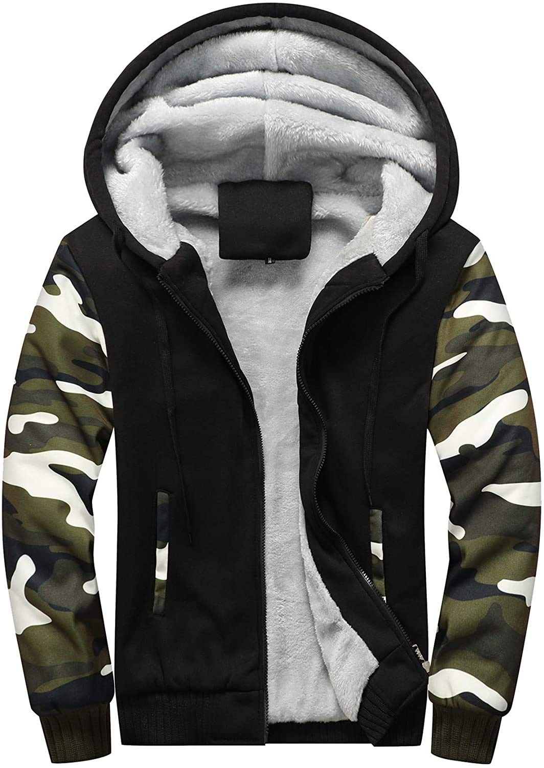 Men's Hoodie with Zip, Long Sleeve Hooded Jacket, Winter Warm Fleece Inner Sweat