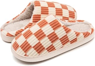 Guyarns House Slippers Women Men Winter Memory Checked Memory Foam Slippers with Non-Slip Sole Bedroom for Indoor Outdoor